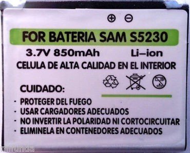 PARA SAMSUNG S5230 STAR BATERIA COMPATIBLE 850 mAH, 3.7 V LITIO-ION BATTERY